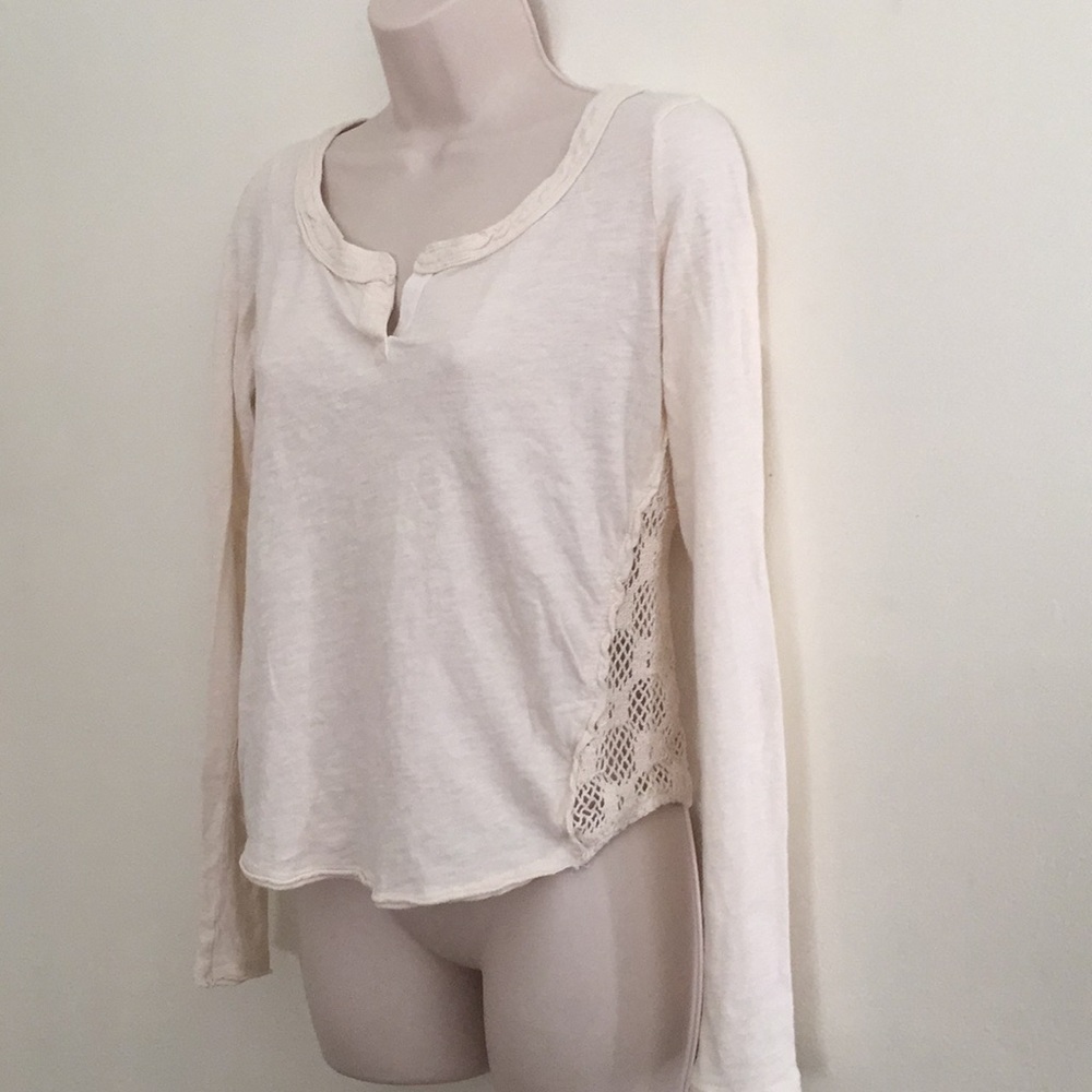 Free People XS Cream Eyelet Detailed Henley Top